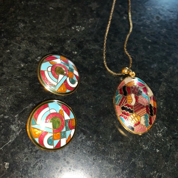 Jewelry - 💥14K GOLD CHAIN/CLOISONNE Enamel Drop & Earrings
